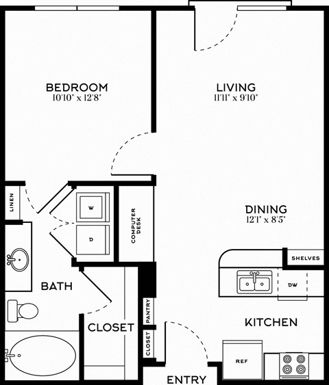 1 Bed | 1 Bath | 757 sqft | 5 Mockingbird Apartments 